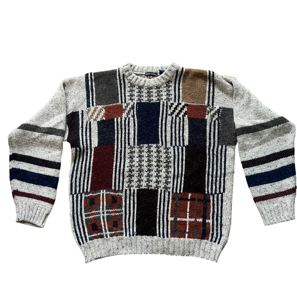 High Sierra Vintage Patchwork Grandpa Sweater Mens Medium Wool Blend Multicolor